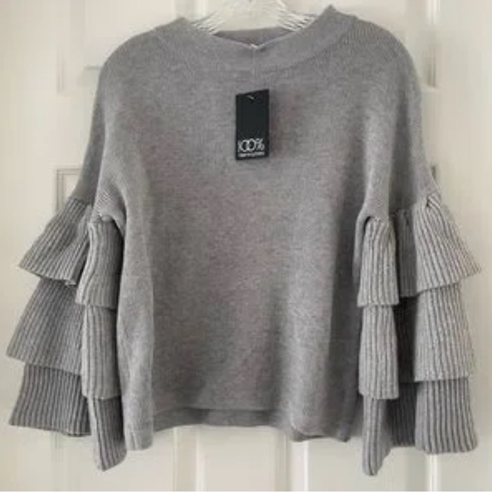Gray Ruffle Sleeve Sweater